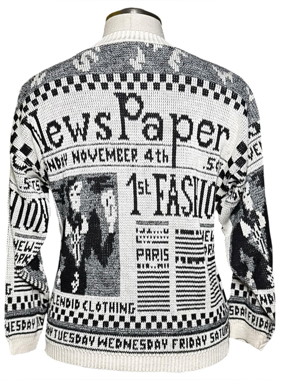 Newspaper Print 80s Vintage Fall Sweater - Picture 5 of 8